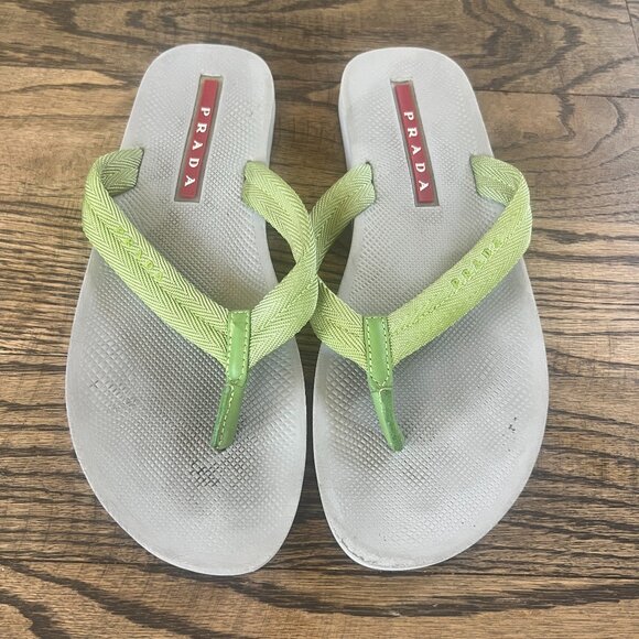PRADA ~ FLIP FLOPS/THONG SANDALS Sea Green ~ SIZE EUR 37 ~ 6.5/7 - Picture 1 of 7